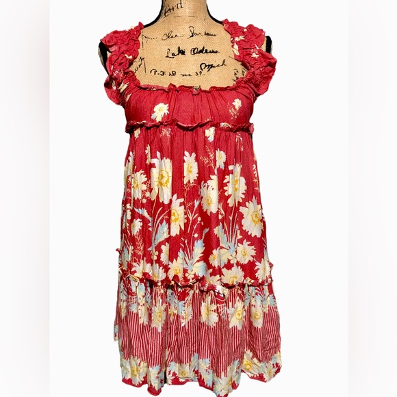 Free People $88 NWT Darling BOHO Ruffle Criss Cross Back Dress 🌺🌺 - Picture 10 of 10